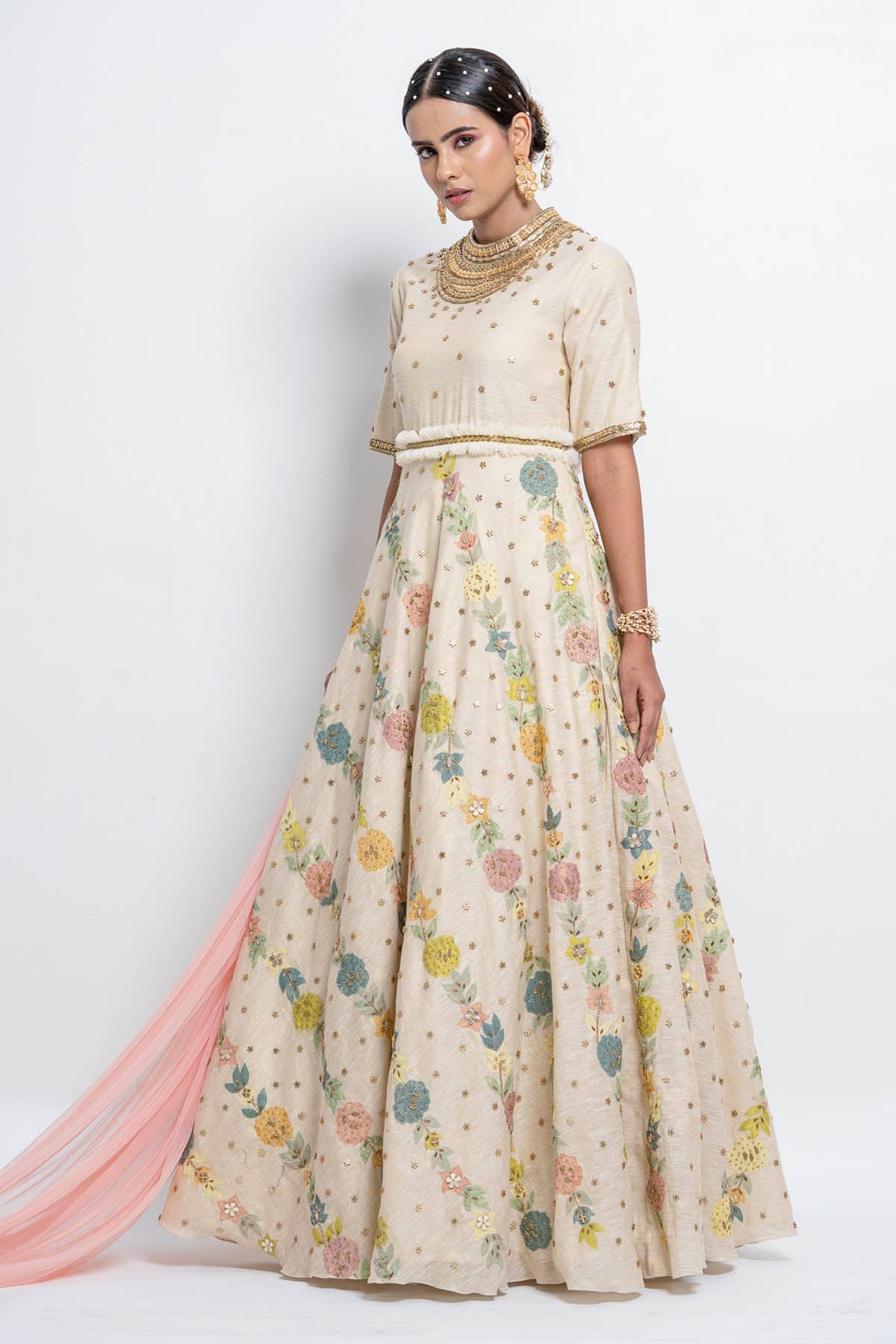 Gold Sequins Anarkali Gown at ScrollnShops